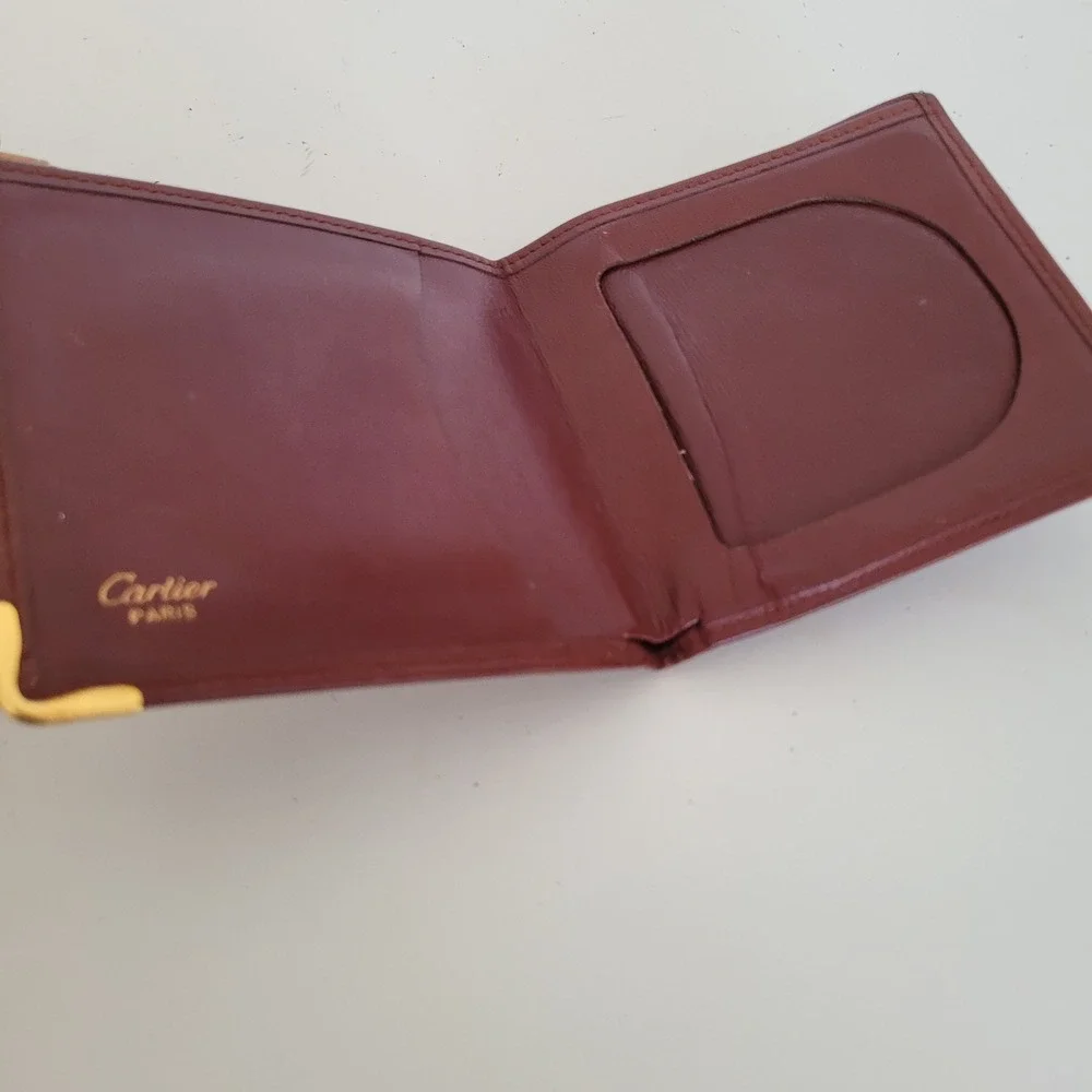 Cartier Paris Must de Cartier Burgundy Leather Bifold Wallet Gold Corners Vintag